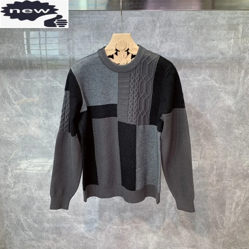 

New Fashion Men Pullover Sweaters Mixed Color Knitting Warm Tops Korean Style Contrast Casual Autumn Winter Man Clothing