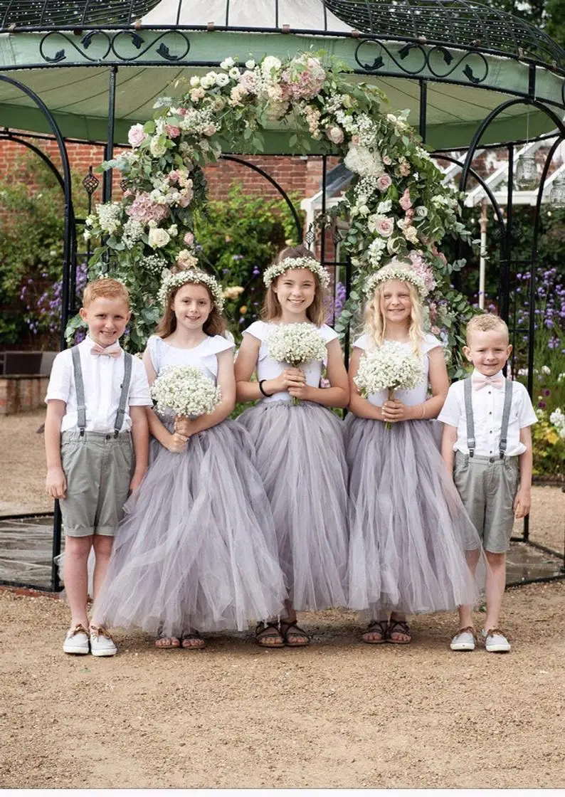 Robe de plage à fleurs pour filles, col à bijoux, manches courtes, robes de fête d'anniversaire pour enfants, robes de mariage, de bal et de Communion