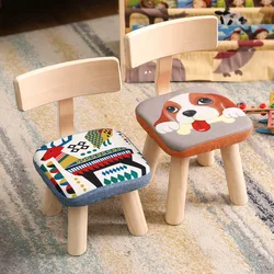 Cute Children's Chairs Wooden Home Cartoon Cute Back Chair Fabric Stool Creative Small Soft Stool Baby Shoe Stool Bench LB666