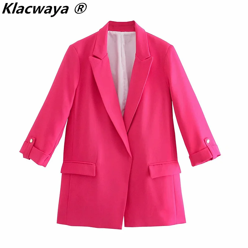 Klacwaya – Blazer ample Vintage pour femmes, couleur unie, à la mode, avec manches à enrouler, vêtement d'extérieur décontracté, 2021