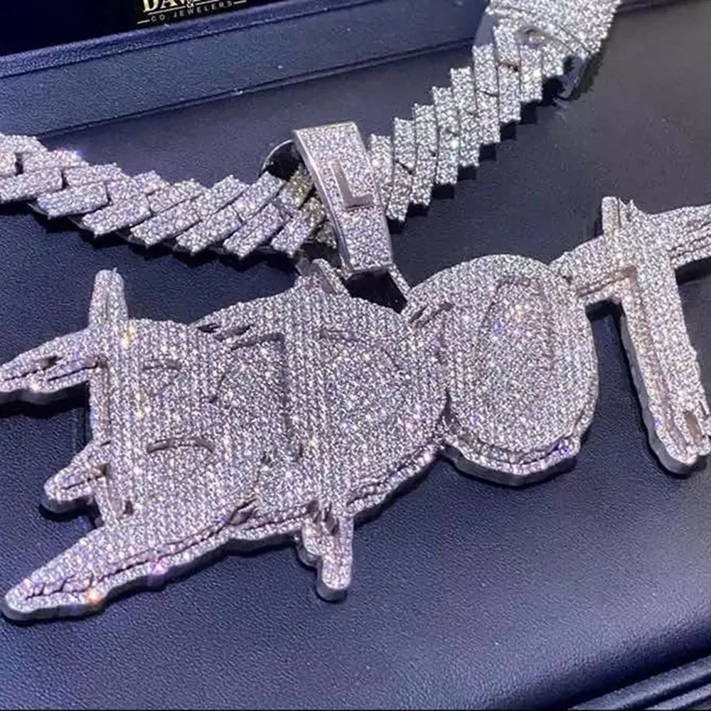 Uwin Name Custom Brush Script Initial Letter Pendant Glitch Letters Full Iced Out 3 Rows Bling Nameplate Hiphop Jewelry