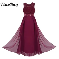 4-14 Flower Girl Dresses Elegant Lace Girls Dresses Rhinestone Chiffon Sleeveless Princess vestido Kids Wedding Party Dresses