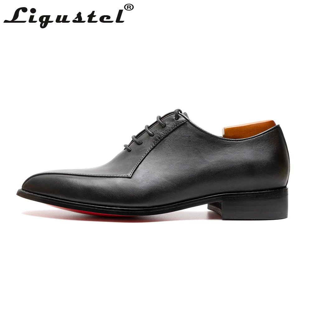 Ligustel Mens Designer Black Genuine Leather Shoes Mens luxury Red Bottom Fashion Wedding Shoes Men Office Shoes Plus Size