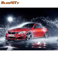 숫자로 RUOPOTY DIY 그림 레이싱 자동차 풍경 숫자로 페인트 Hand Painted Kids 침실 벽 장식을위한 독특한 선물