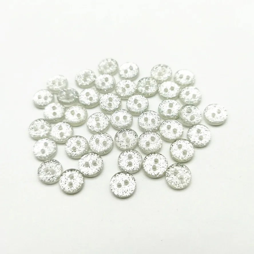 50pcs 9mm/13mm/15mm/19mm Silver Sparkle Glitter Resin Round Buttons 2 Holes Sewing Accessories Crafts Embellishment