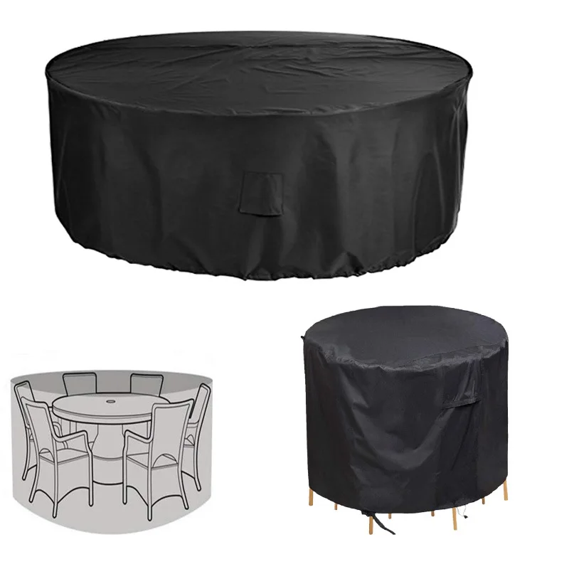 Round Furniture Cover Dustproof And Waterproof Cover Outdoor Garden Round Table Cover Protective Cover 210D Oxford Cloth