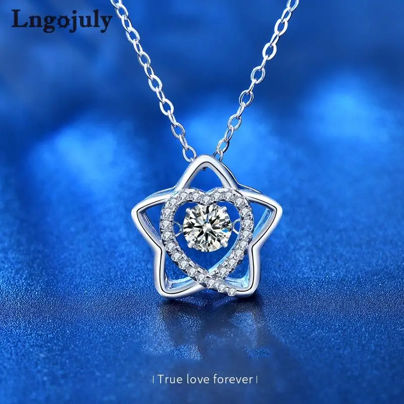 

Pure 925 Sterling Silver Moissanite Star&Heart Pendant Necklaces For Women Bride Romantic Wedding Party Solid Silver 925 Jewelry