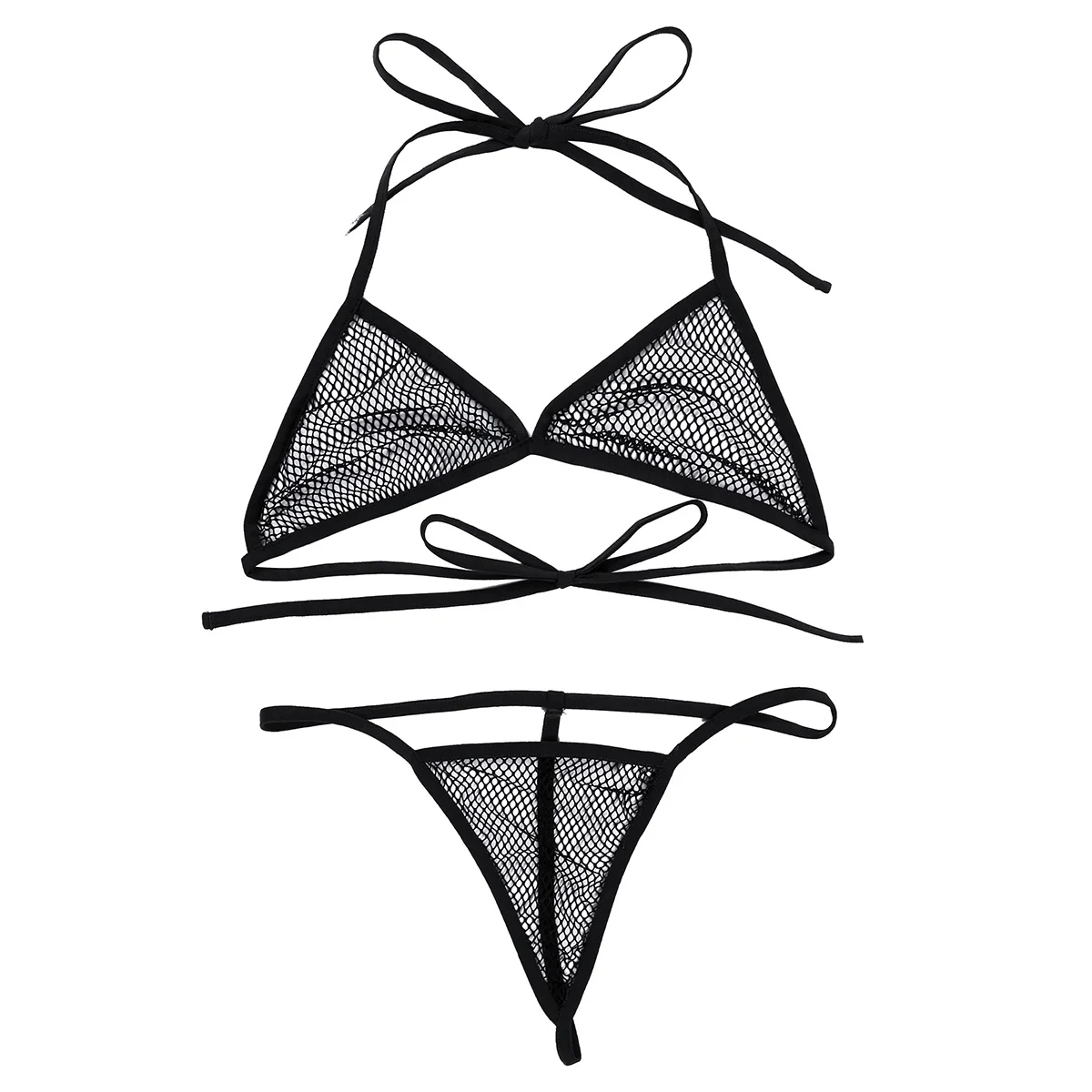 Sexy Women Bikini Swimsuit Bra Top with Matching G-string Swimwear Sexy Lingerie Fishnet See-through Bikini Thongs Swimming Suit