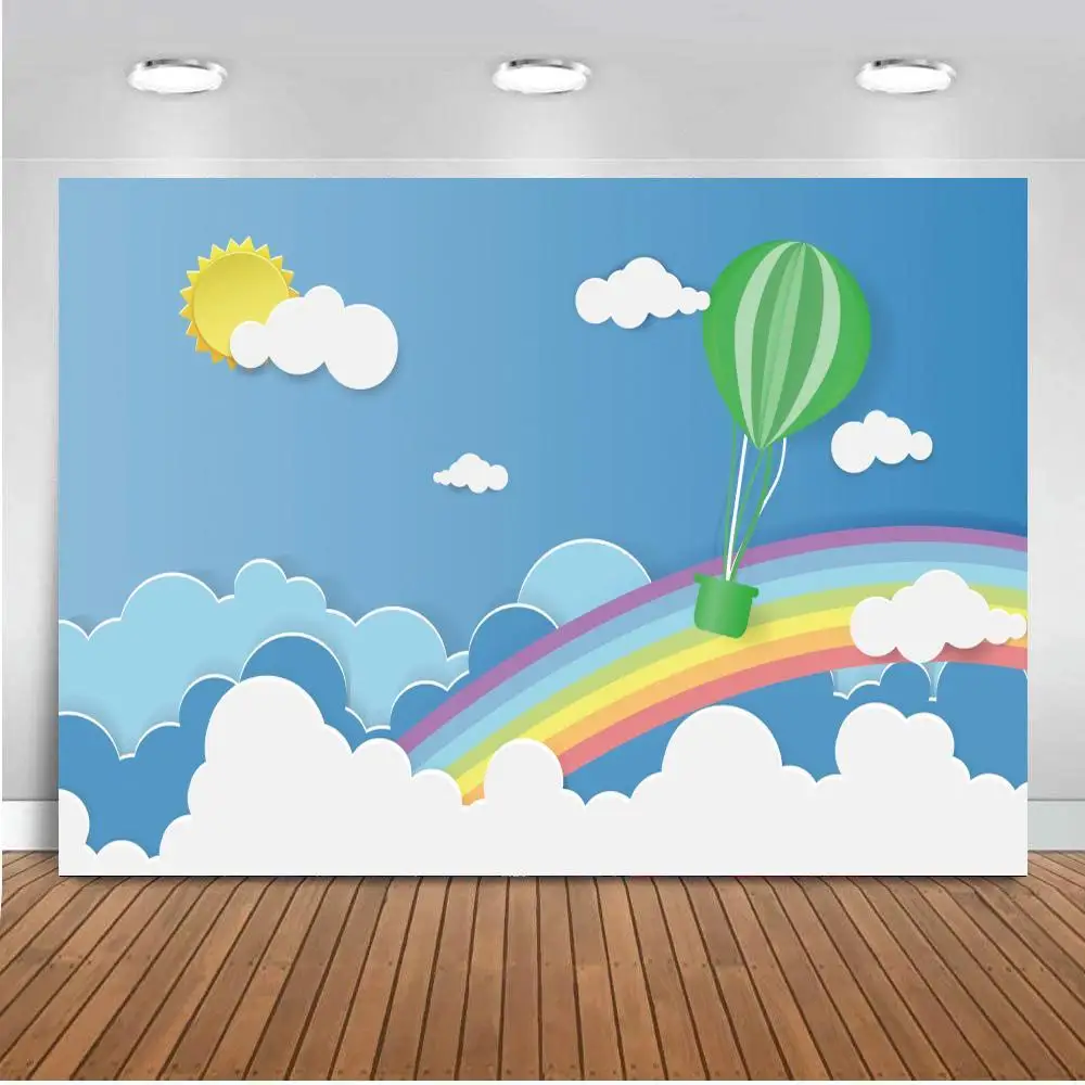 Birthday Photophone Blue Sky Baby Shower Decro Rainbow Grassland Photography Backgrounds Custom Photographic Backdrops Photozone