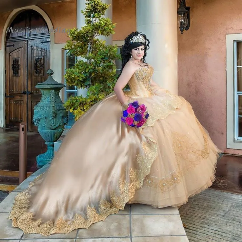 

Принцесса Золотая Бальные платья с юбкой из тюля; Vestidos De Quinceanera роскошные стразы сладкий 16 платья для женщин на день рождения вечерние платье для выпускного вечера