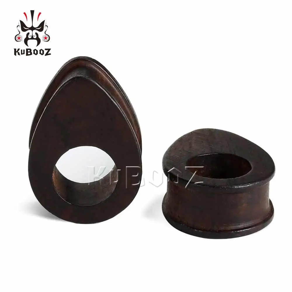 Kubooz New Fashion Ebony Hollow Ear Plugs Piercing Tunnels Exapander Strechers Drop Shape Wood Earrings Body Jewelry Gift