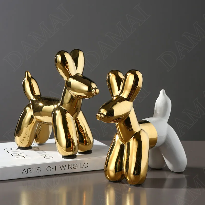 

Gilded Balloon Dog Figurine Nordic Modern Electroplating Process Process Ceramic Animal Ornaments Home Decoration Accessories