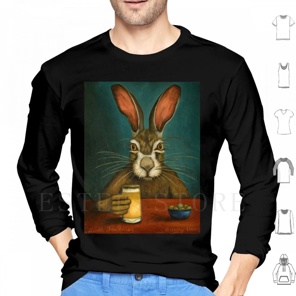 Bunny Hops Sudaderas con capucha de manga larga Bunny Rabbit Pascua Funny Hops Beber cerveza Humor Hare Olives