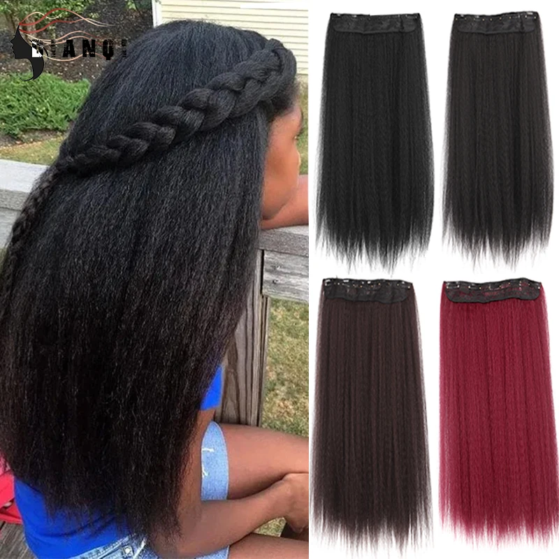 

DIANQI Synthetic 5 Clips on Long Straight Hair Extensions Black Brown Red Wigs for Afro Black Women