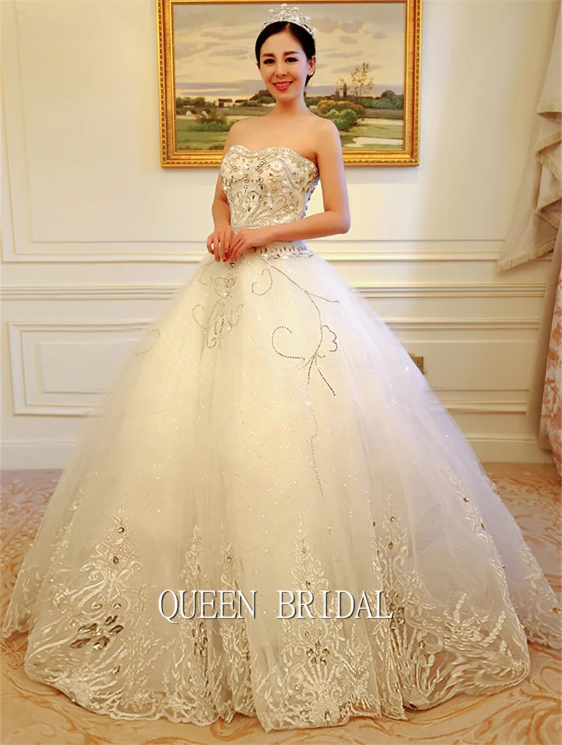 Luxury Wedding Dress Ball Gown Sweetheart Tulle Lace Beading Diamond 2023 New Design Bridal Dresses Custom Made SH17