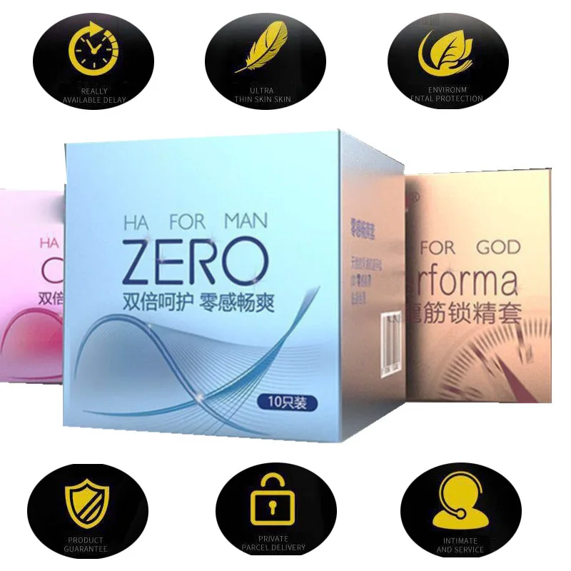 10PCS Condoms Super Ultra Thin Natural Rubber Latex Condom Hyaluronic Acid Penis Sleeve Sex Toy for Men 3 Types