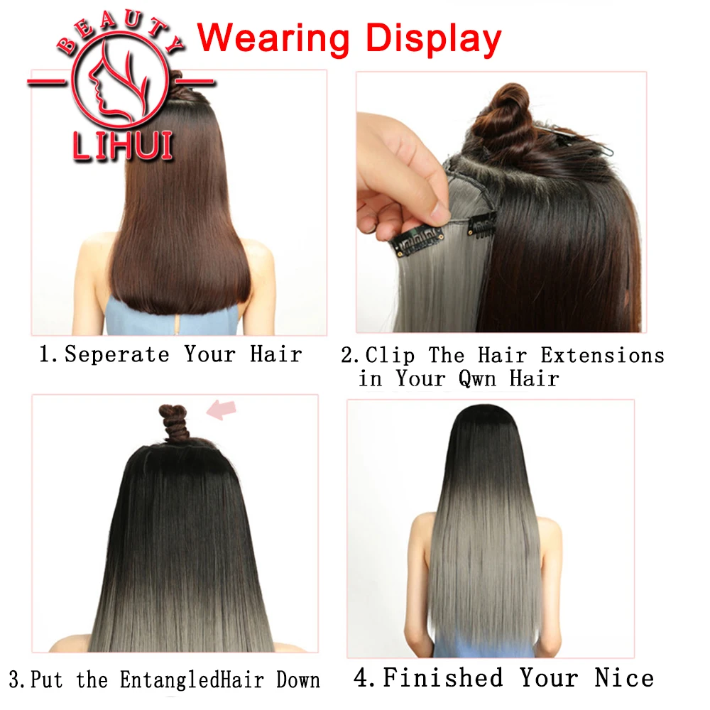 Long Straight Natural Black 16 Clip In Hair Extension 6 Pcs/Set 16 Clips 22 Inch Synthetic Hair Piece For Women 140G Lihui