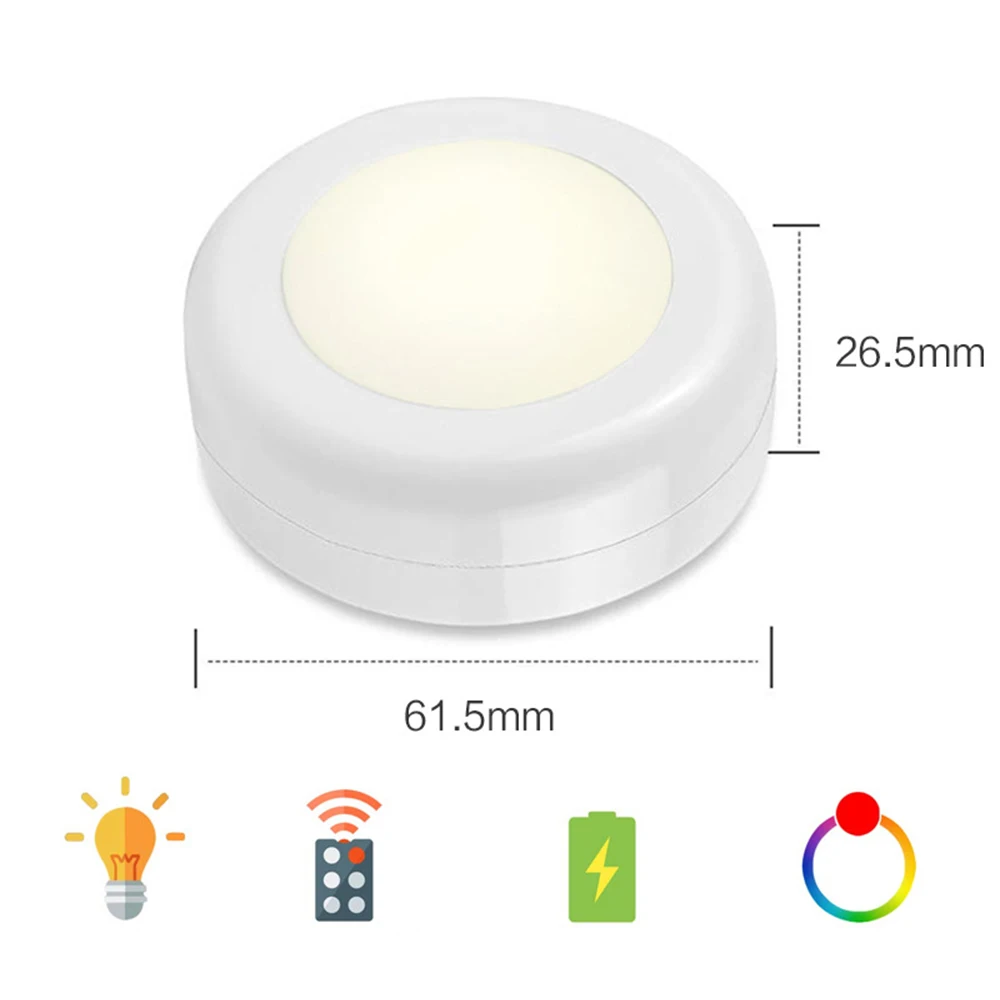 LED Under Cabinet Light Closet Lamp RGB 16 Colors 3 Modes Touch Sensor Wireless Dimmable LED Puck Light Wardrobe Nightlight