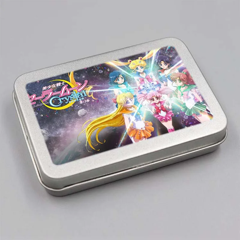 30PCS Sailor Tsukino Game Cards Iron Box Character Table Playing Toys For Family Children Gift