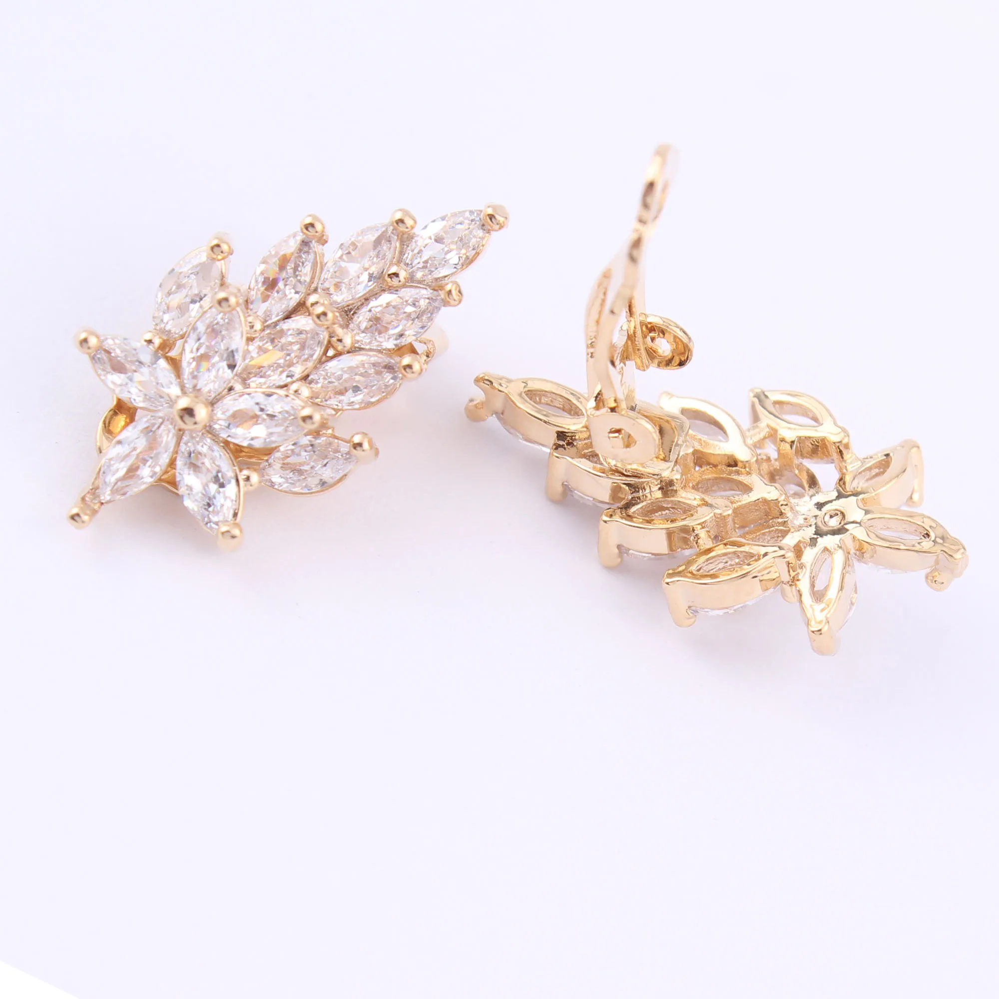 WENHQ AAA CZ Leaf Shape Clip on Earrings Not Pierced for Women Girls Luxury Fashion Bridal Wedding Ear Cuff Earrings Good Gift