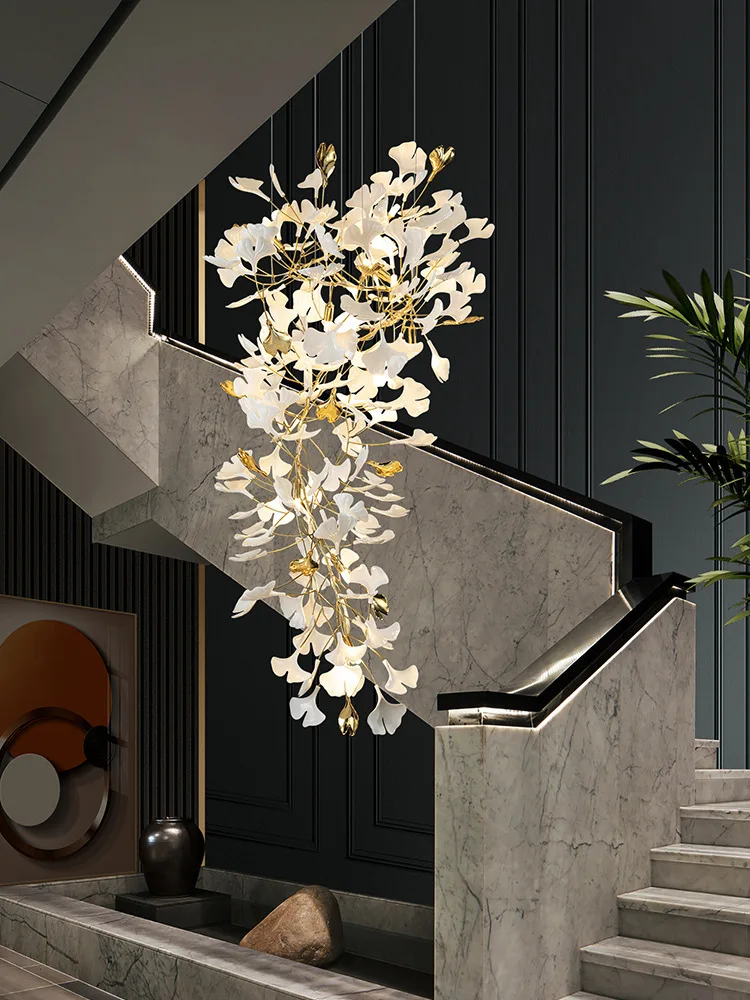 Imagem -02 - Ginkgo Leaf Stairwell Long Chandelier Lâmpadas de Arte Criativa Luz Atmosférica Luxury Villa Duplex Building Loft Hotel And Lobby