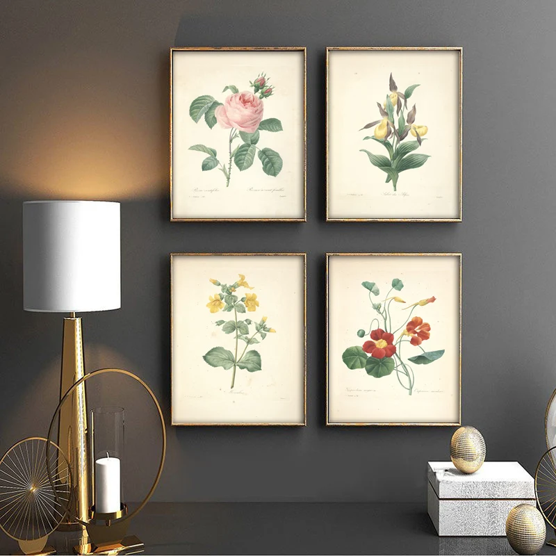 Classic Retro Botanical Canvas Painting Vintage Ancient Botany Flower Fruits Posters Prints Wall Art Picture Room Decor