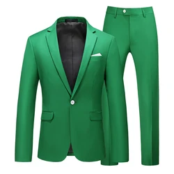 2026 New Men's Green Suit Two-Piece Sets , Wedding Party Formal Dress Blazer Coat and Pants, Asian Size Black White Yellow Gray