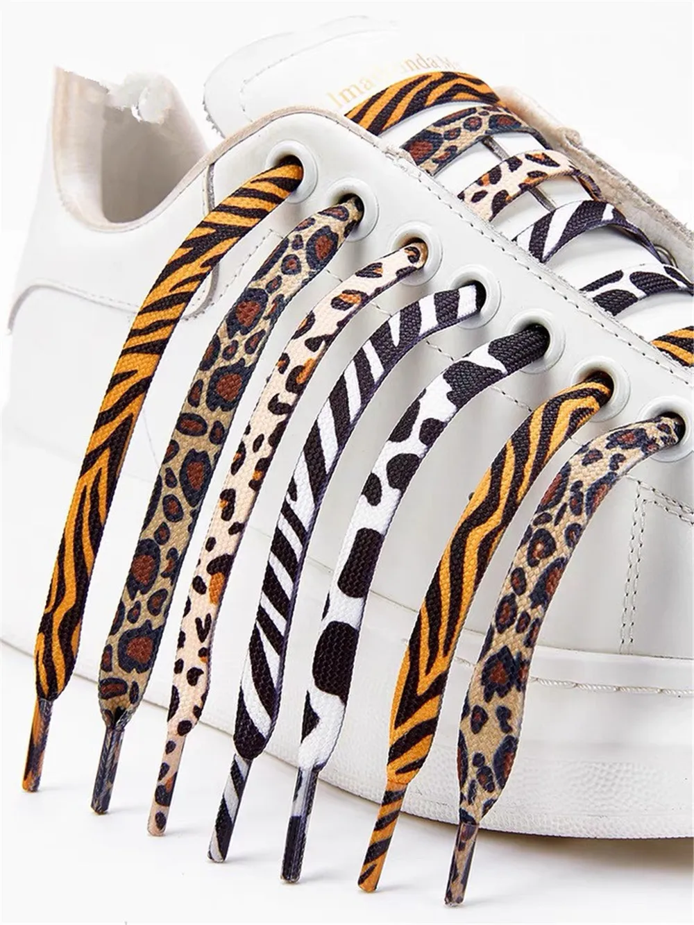 

High Quality Classic Zebra pattern Leopard Shoelaces Black White Flat Laces For Canvas Sneakers Shoes Strings