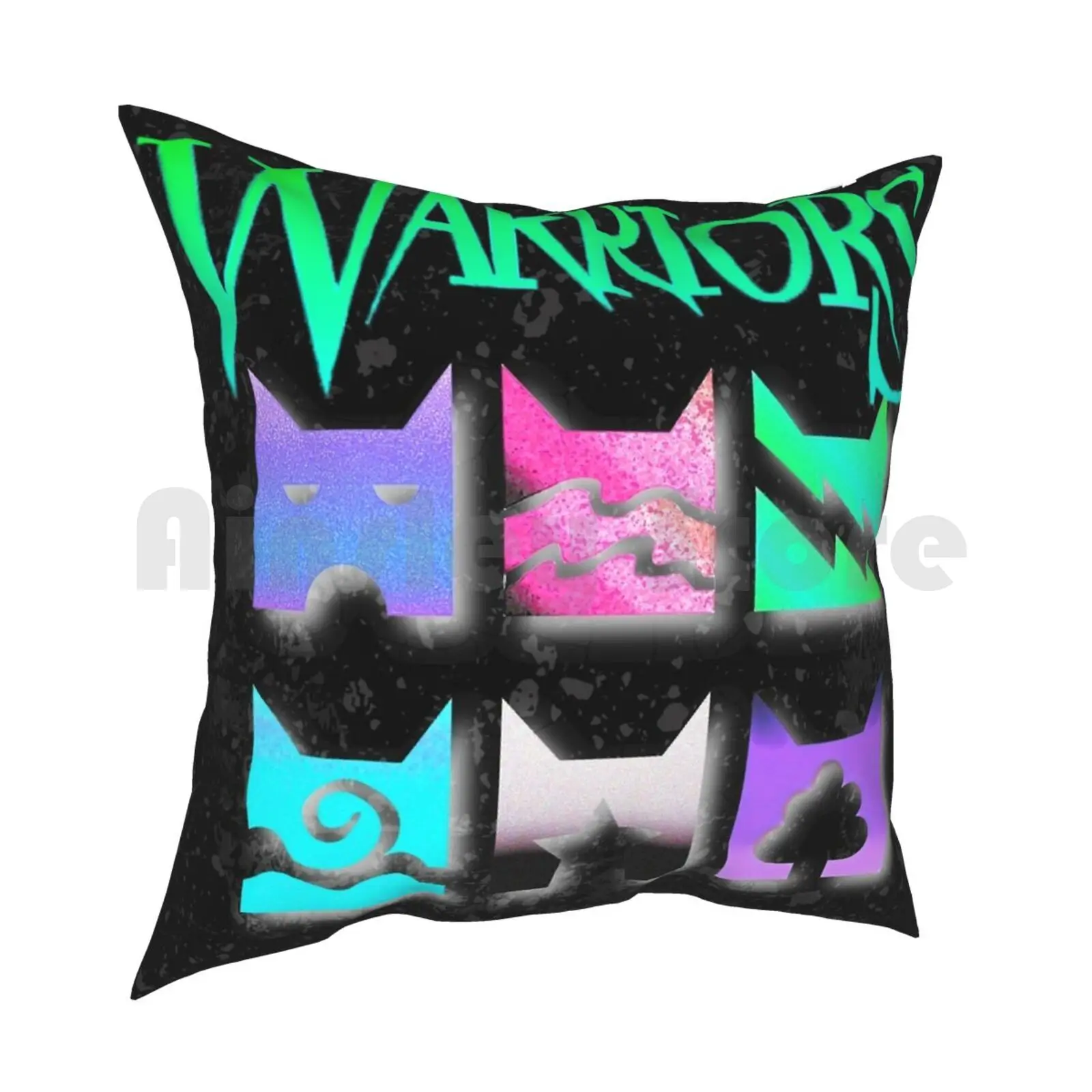 Vaporwave Inverted Cats Clan Icons For Lovers Pillow Case Printed Home Soft Throw Pillow Cats Bluestar Firestar