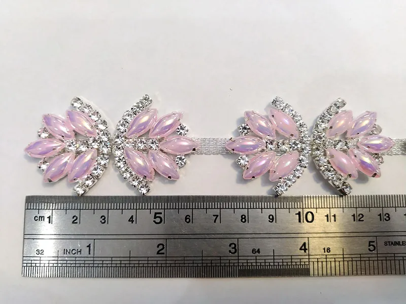 Hot Sale 1 yard Crystal Rhinestone Chain Pearl Trimming For Wedding Bridal Applique TONG91801-1