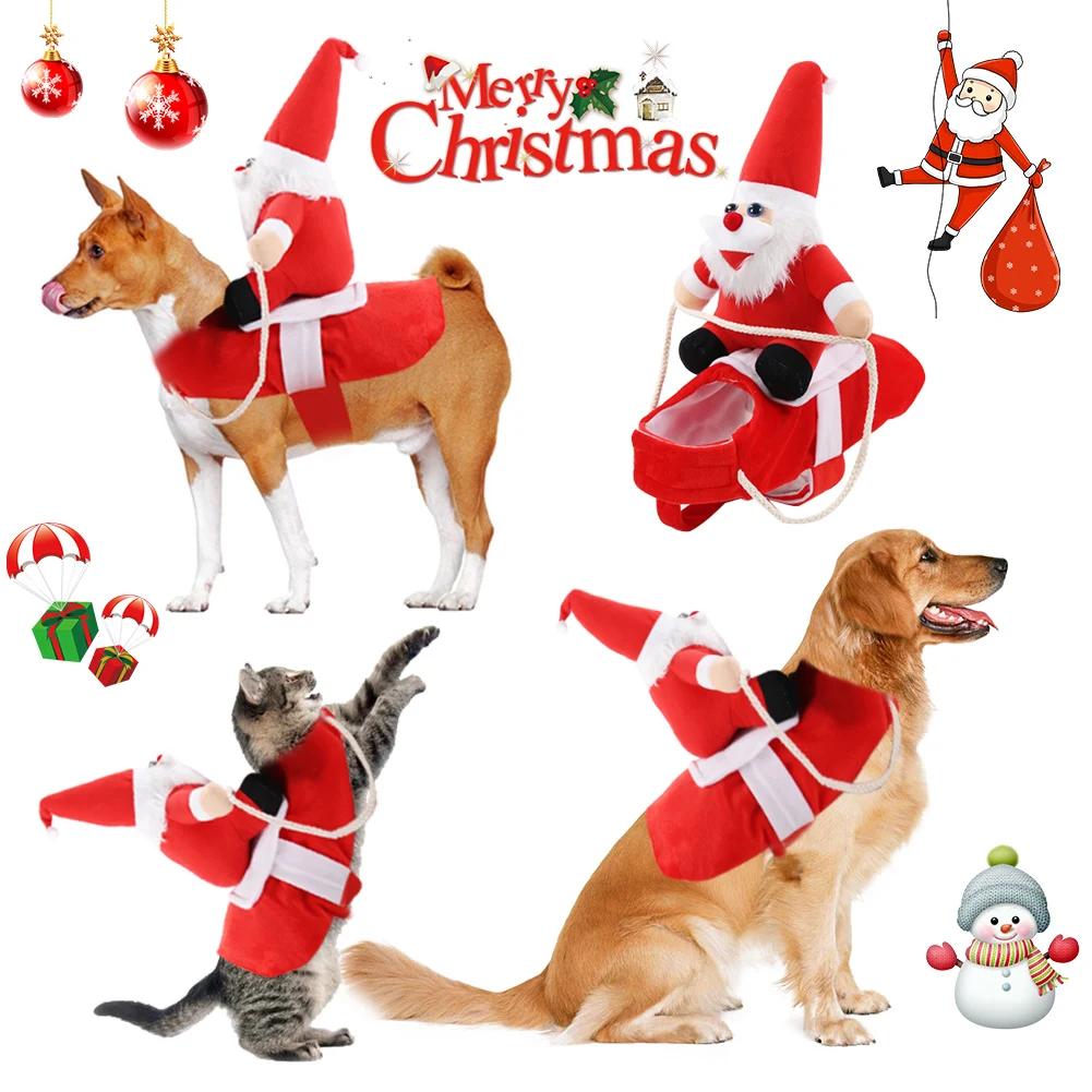 Dog Christmas Pet Clothes Santa Claus Riding A Deer Jacket Coat Pet Christmas Dog Apparel Costumes for Small Large Dog Outfit