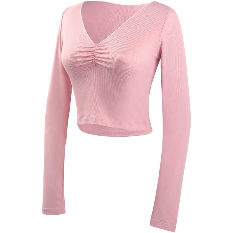 Top baletowy kobieta baletowe topy z dzianiny V Neck z długim rękawem topy do tańca koszule dorośli odzież do tańca topy treningowe kostiumy do tańca — zdjęcie 2
