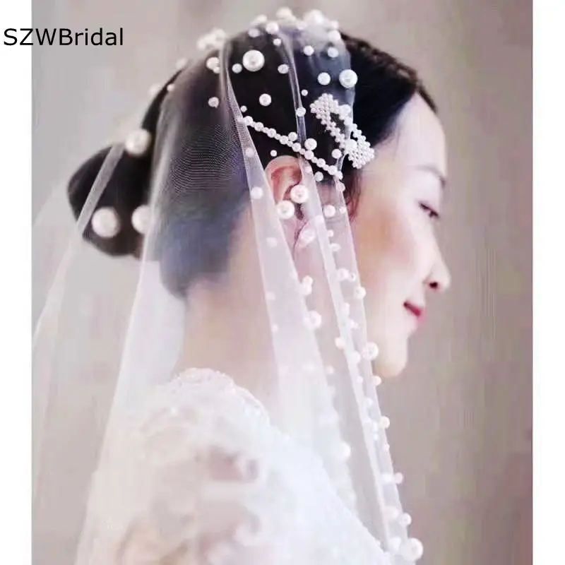 New Arrival 3 Meter Long Wedding veils with comb 2025 Two Layers Pearls Beaded Bridal veil Ivory Casamento Matrimonio