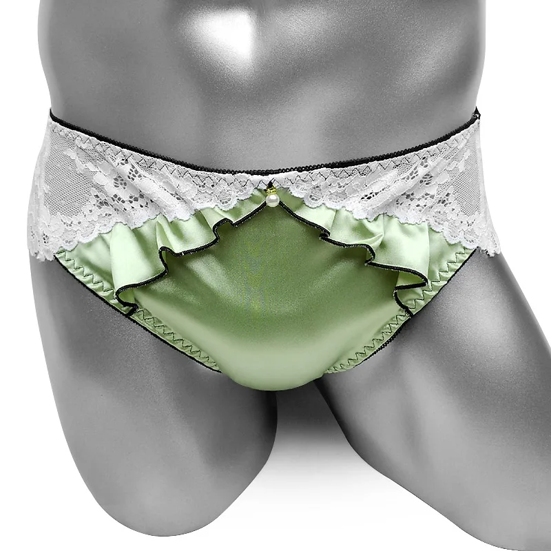 Ruffles Sissy Panties Satin Briefs Mens Underwear Sexy Lingerie See Through Back Lace Bikini Gay Underpants Sissy exotic Panties