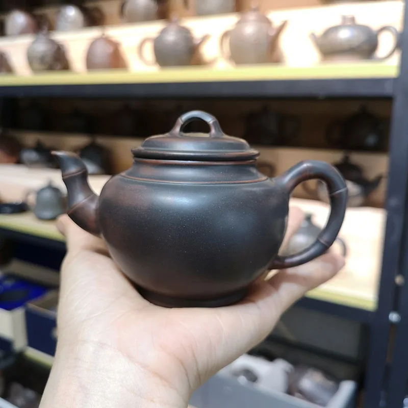 

Qinzhou Pure Hand Throwing Nixing Clay XiaoYing TeaPot 180-200CC Bronze with Healthy Bamboo Style for Personal Brewing Puer Tea