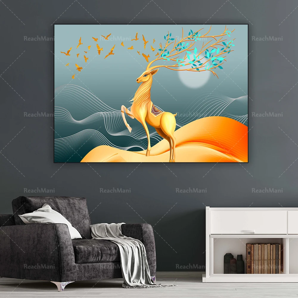 Deer Wall Art Canvas Japonais DEER Animal Wall Art Canvas, Deer Canvas Wall Art Wild Animal Canvas Wall Art Poster