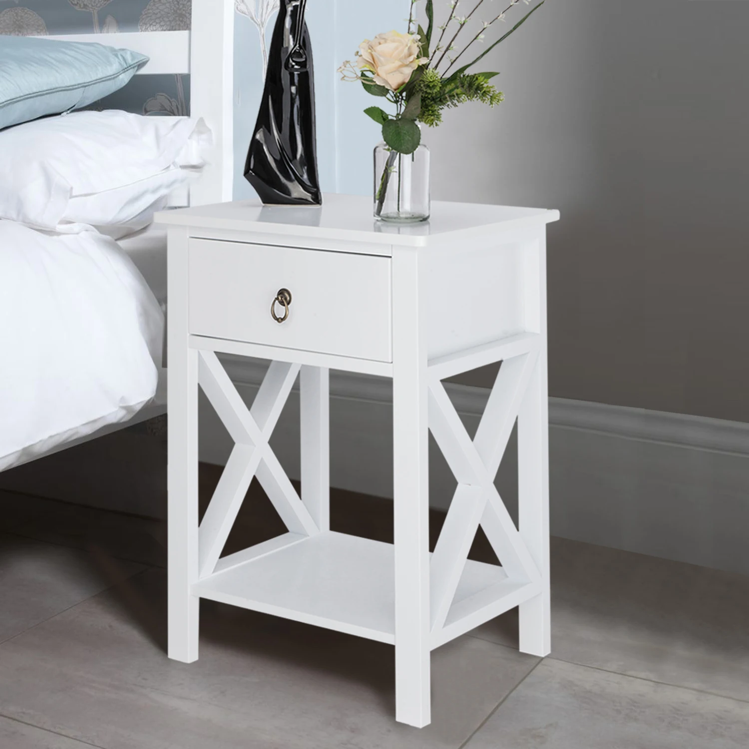 Three Colors 40x30x55cm Side Intersection Style Bedside Table Coffee Table Nightstand with Two-layer Drawer