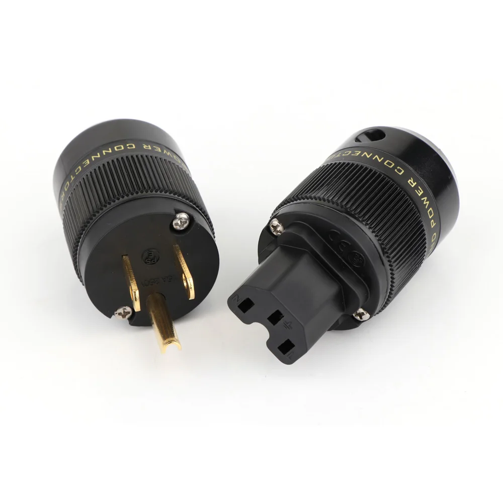 زوج قابس طاقة أمريكي عالي الجودة من النحاس مع موصل محول طاقة تيار متردد أمريكي مطلي بالذهب/الروديوم لكابل الطاقة بنفسك