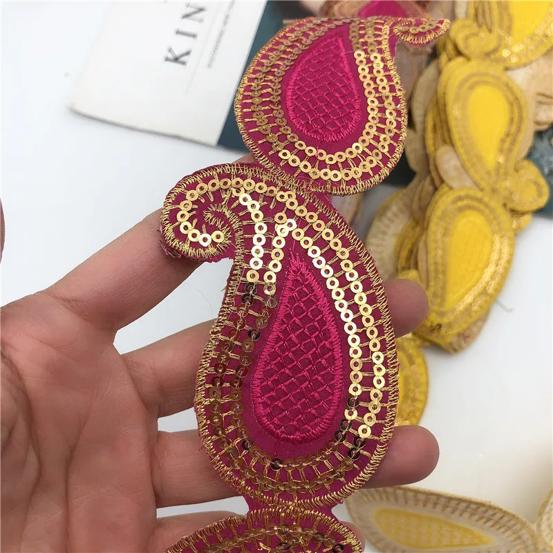 10yards  13color  Colorful Sequins Lace Ribbon African Embroidered Flower Trim Tape Iron On Fabric Diy Clothe Headdress Materi