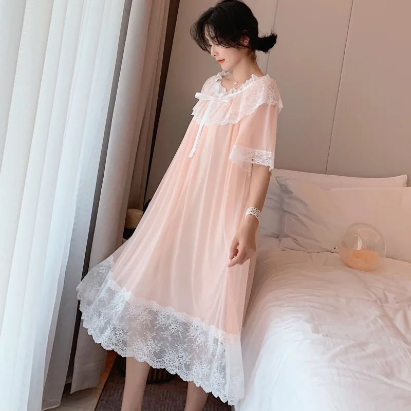 Spring summer lovely beautiful retro palace wind fairy goddess lace nightdress female princess lace gauze sleepwear пижама