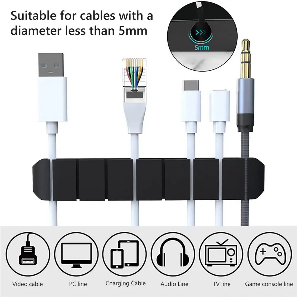 Silicone Cable Holder 1/2/4/6/8 Holes Cable Organizer Wire Holder Self-adhesive Desk Management Cable Clip Desktop Cable Winder