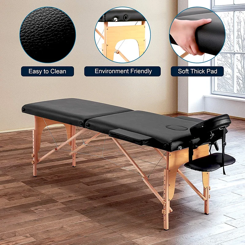 Folding Beauty Bed 180cm length 60cm width Professional Portable Spa Massage Tables Foldable with Bag Salon Furniture Wooden