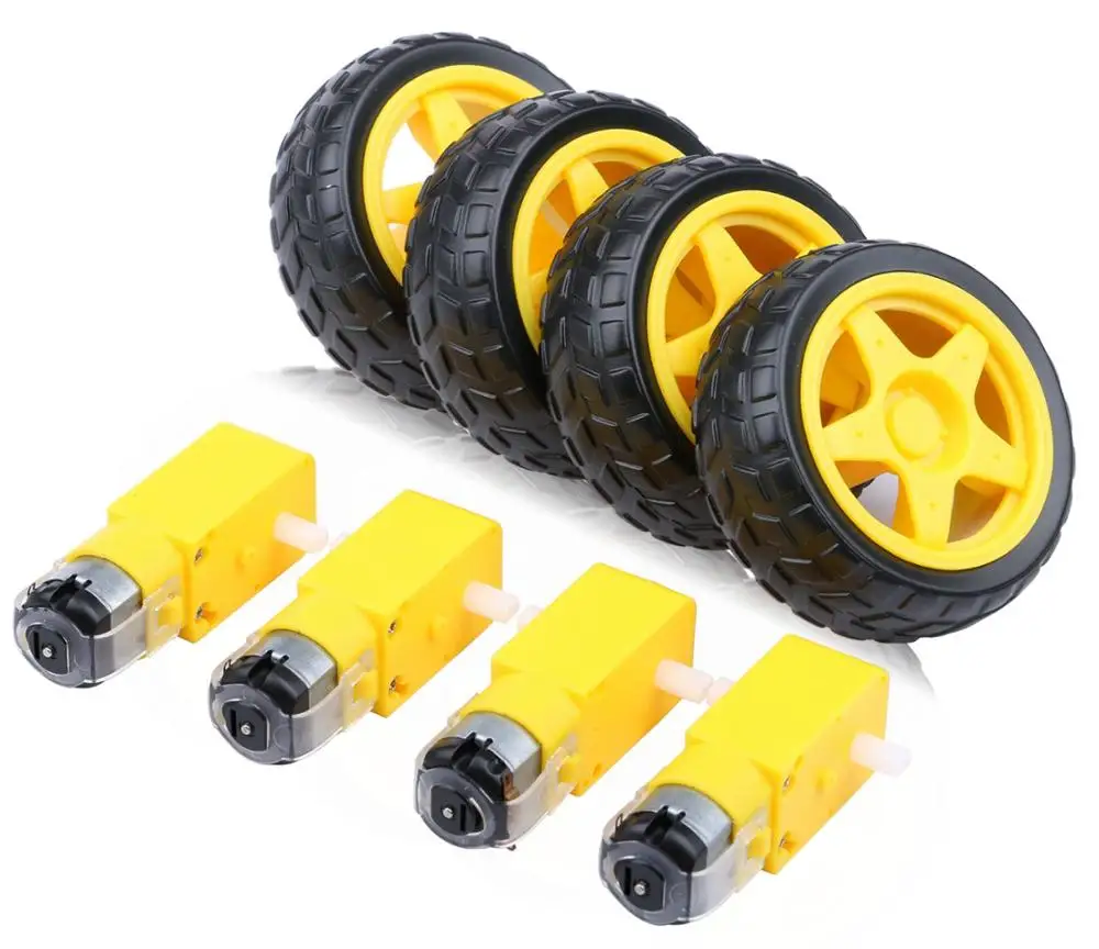 For Electric Motor Gearbox Engine arduino Car Tire Yellow Wheel with Plastic TT Motor 3-6V Dual Shaft Gear Motor TT Magnetic