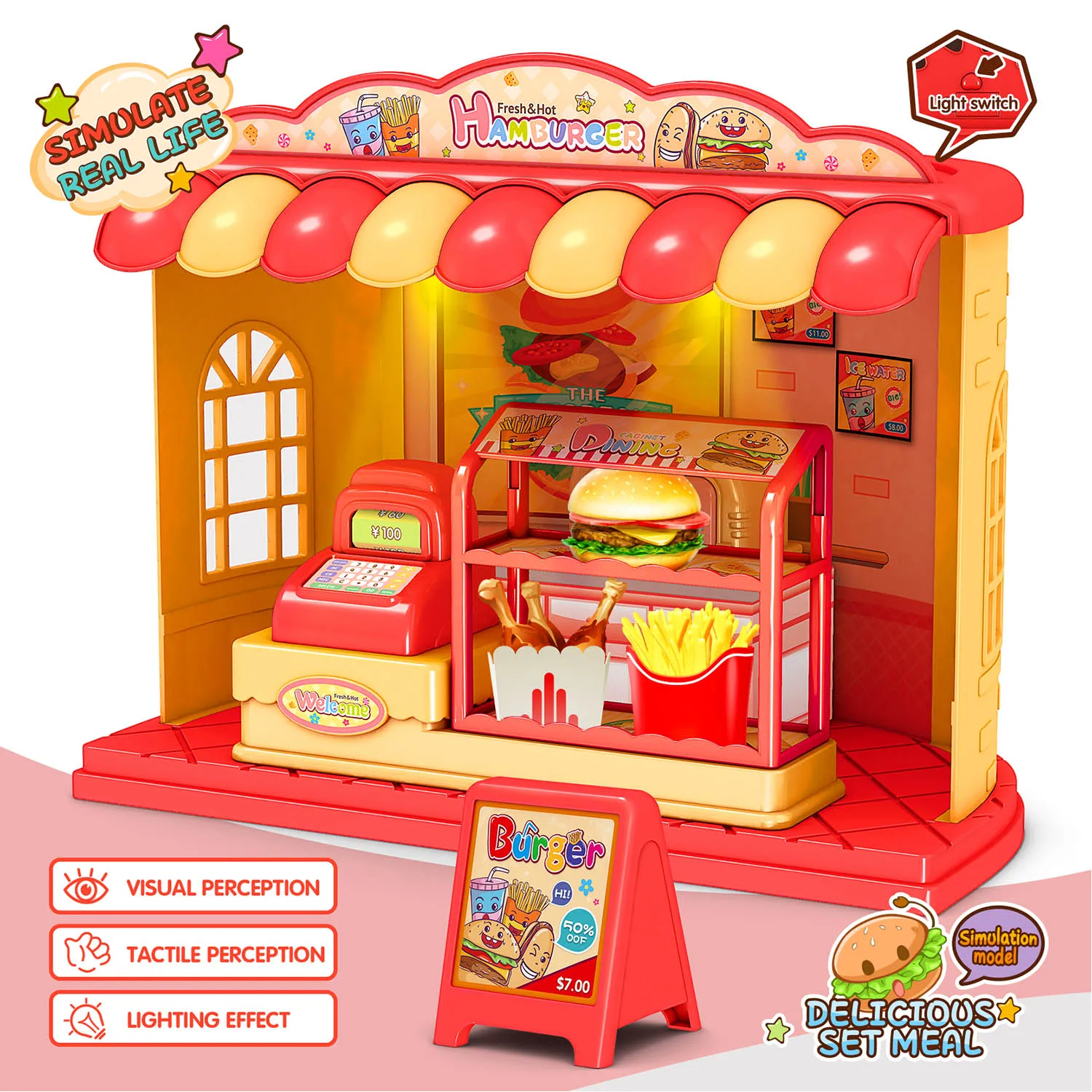 Funny simulation store pretend to sell hamburger Dessert and barbecue pretend play toys store playset for kids Christmas gift