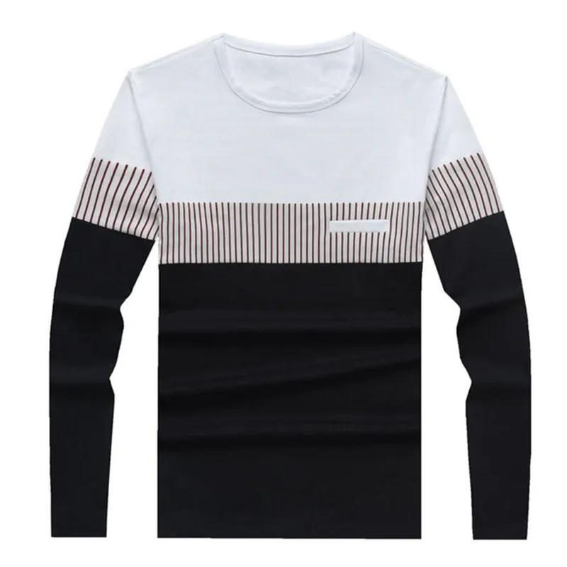 New T Shirt Men Cotton Long Sleeve O Neck Striped Mens TShirts Fashion Patchwork Causal Slim Fit T Shirt Man Brand Men Clothing