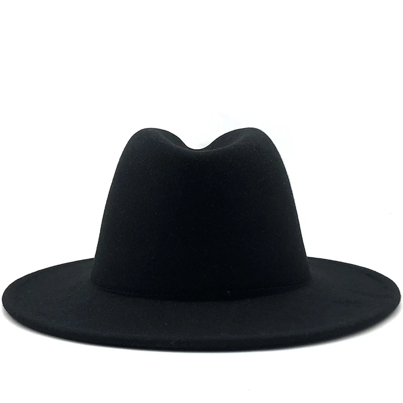 Big Size Outer black Inner Army green Wool Felt Jazz Fedora Hats with Thin Belt Buckle Men Wide Brim Panama Trilby Cap 56-60CM