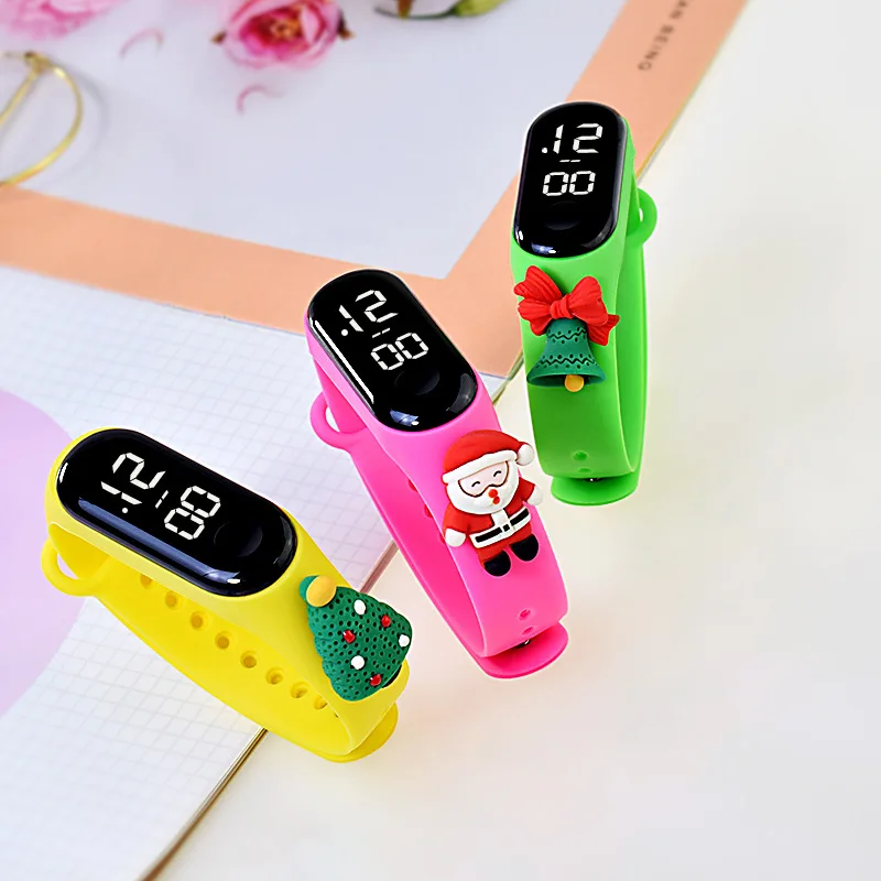 Kinderen kijken digitaal kinderhorloge LED studentenhorloges Sport digitaal horloge voor kinderen Klok Siliconen band Kerstman Kerstcadeau