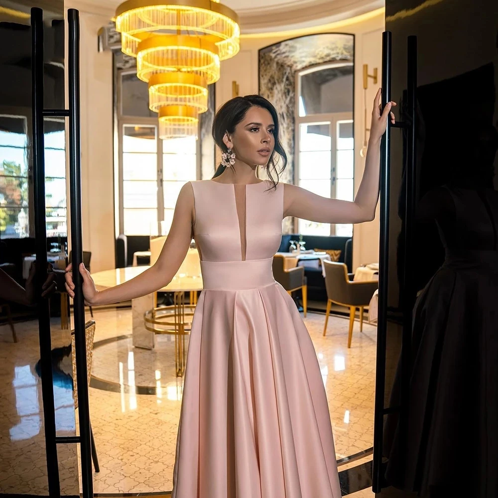 Robe de Soirée en Satin à Longueur de Thé Personnalisée, Tenue Sexy, Dos aux, Trapèze, Col en V, 2024