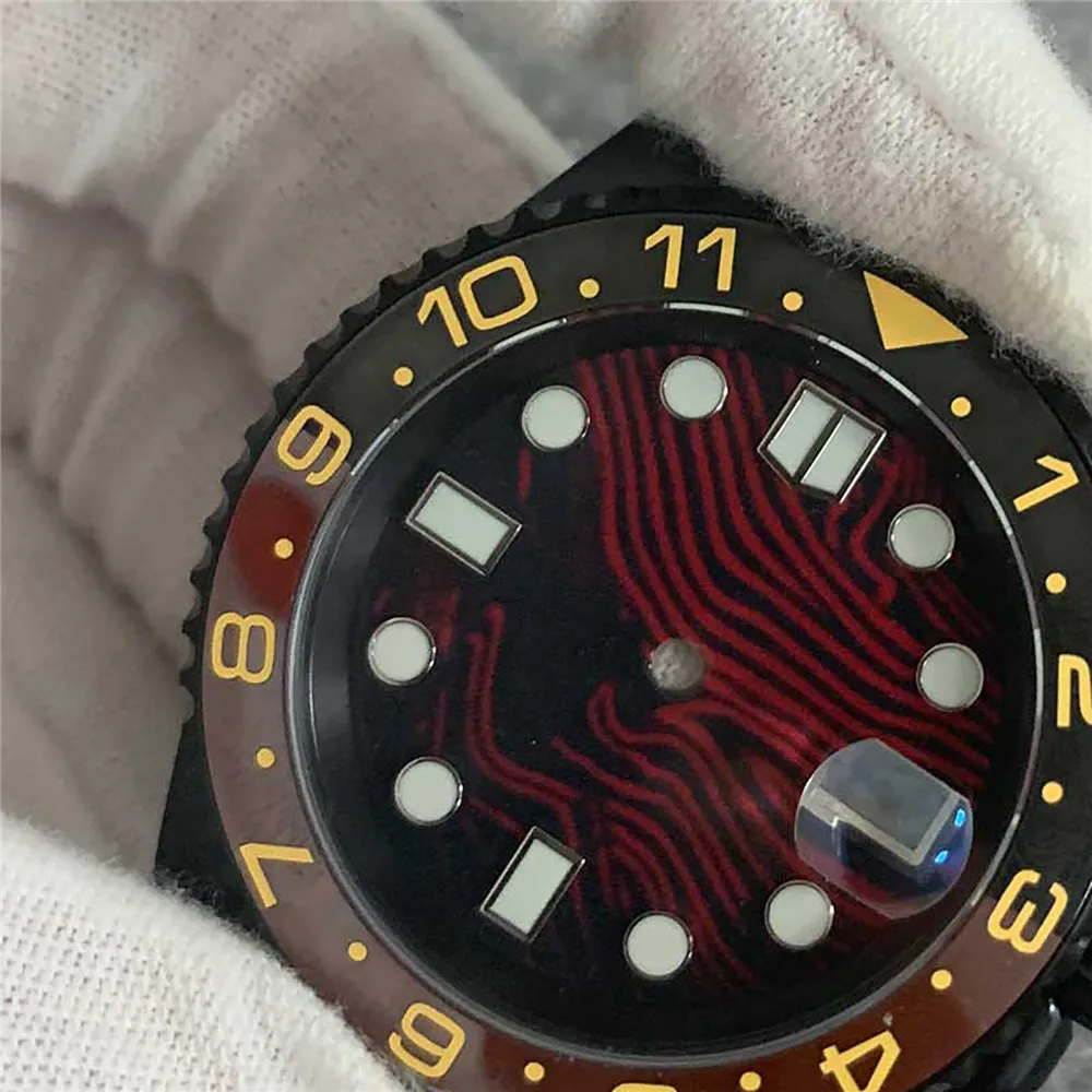 Ersatz Schwarz Uhr Shell 40mm Abdeckung Keramik Lünette Vergrößerungs Sapphire Glas DIY Uhr Reparatur Teile Für NH35 Bewegung