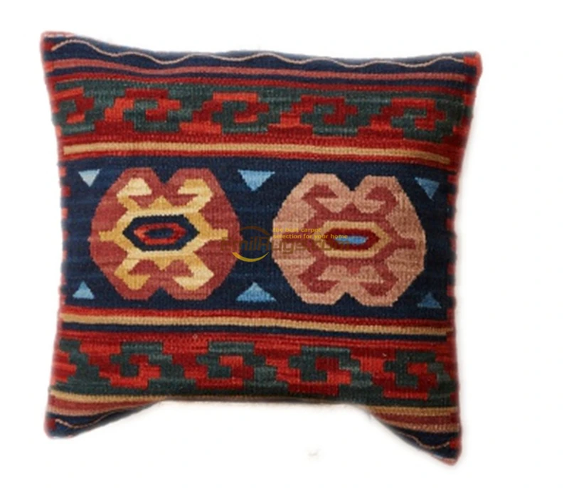 geometric pillow Kilim  Wool Handmade Square  Wool Back Ret For Bed